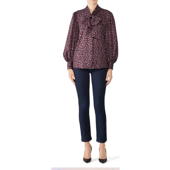 Hunter Bell Small Finley Blouse Maroon Polka Dot Bow Wrap Tie Neck Career - Picture 1 of 12
